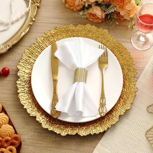 Widecook 50 Pcs Charger Plates Bulk for Wedding Chargers 13" Reusable Round Serving Plate Table Chargers for Catering Family Party Restaurant Home Dinner Supplies (Reef,Gold)
