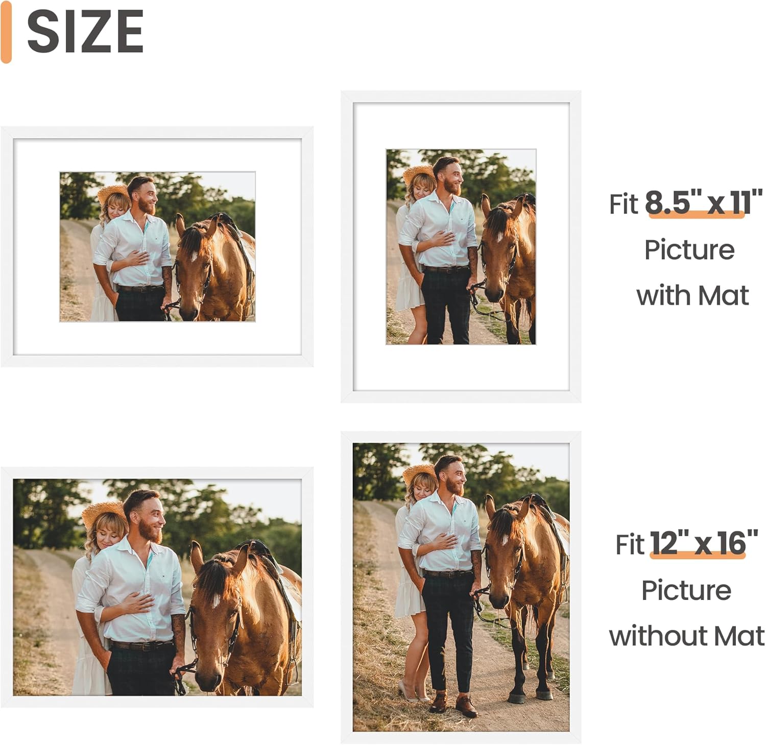 Upsimples 12x16 Picture Frame Set of 5 - Versatile Wall Gallery Frames for 8.5x11 or 12x16 Photos - White