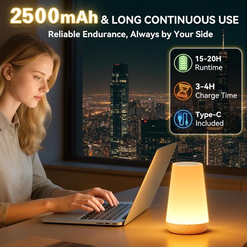 Auxmir LED Night Light - Touch & Remote Control Dimmable Tabletop Lamp | 13 RGB Colors, Rechargeable, Portable for Kids & Nursery