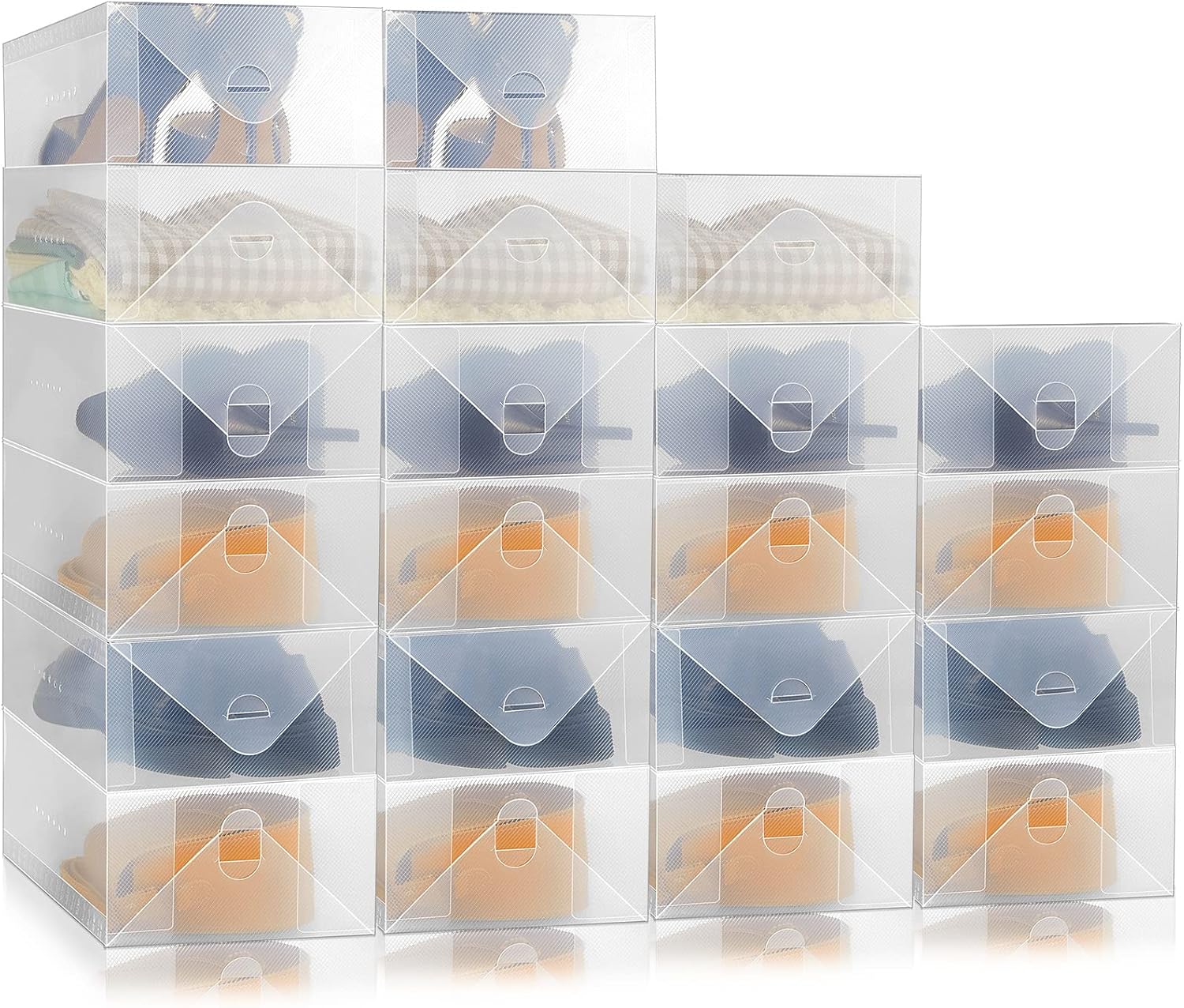 Sintuff Clear Shoe Storage Boxes - 20 Pcs Stackable Plastic Organizers for Ankle Boots & High Heels | 11.8 x 7.5 x 3.7 Inches