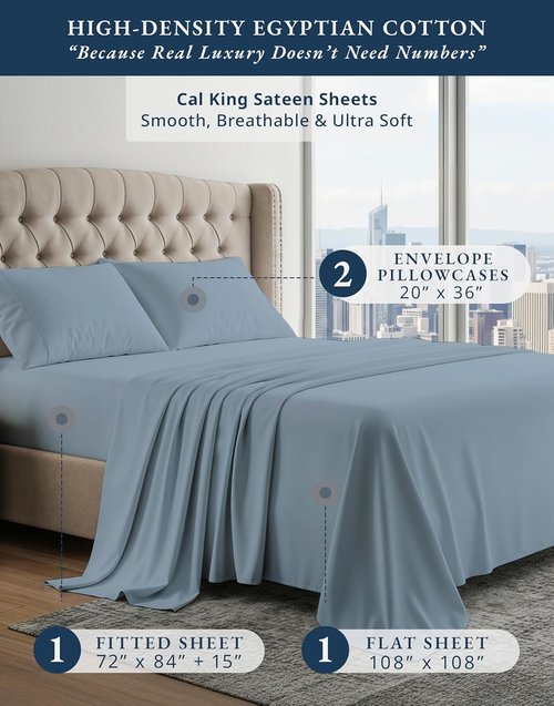 LANE LINEN Ultra Soft California King Sheets Set - 100% Egyptian Cotton, Fully Elasticized, French Blue