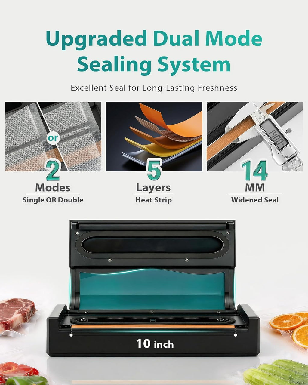 Skiennix Vacuum Sealer Machine - Automatic Food Sealer with Double Heat Seal & Built-in Cutter | Black Starter Kit