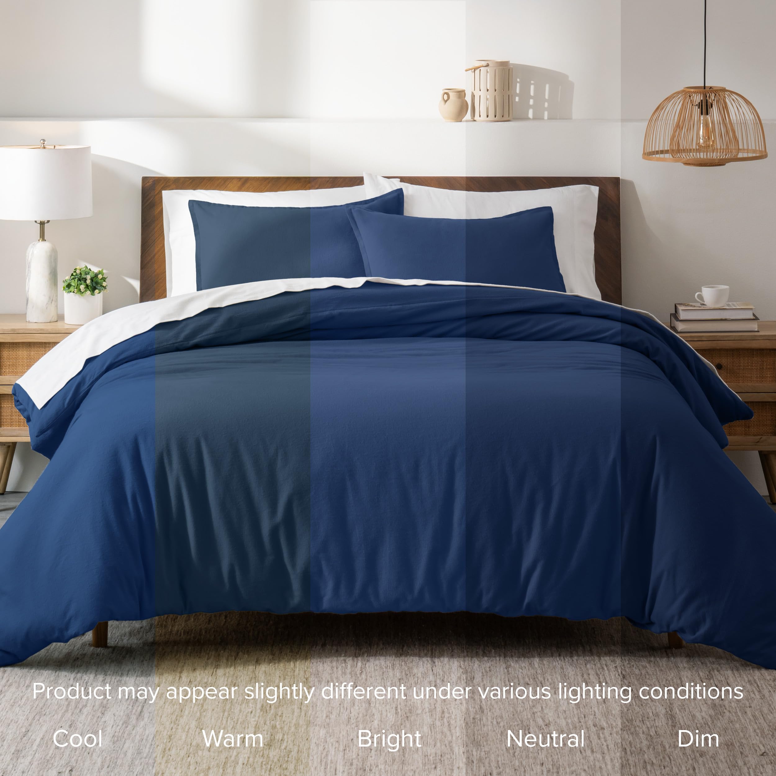 Bare Home Flannel Duvet Cover Set - Queen - 100% Cotton, Velvety Soft Heavyweight Premium Flannel, Double Brushed - Includes Sham Pillow Covers (Queen, Dark Blue)