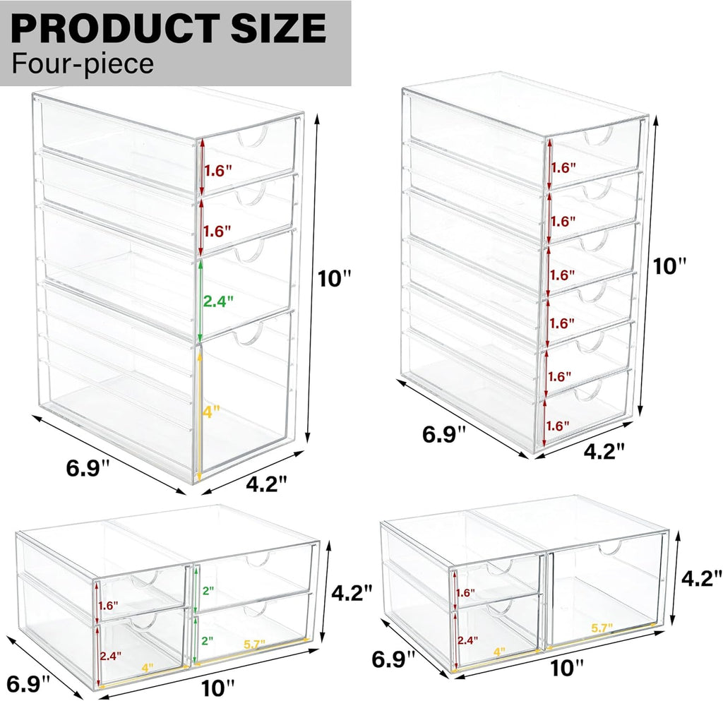 Prsildan Acrylic Drawer Organizer - 17 Clear Stackable Drawers for Craft, Makeup & Jewelry Storage