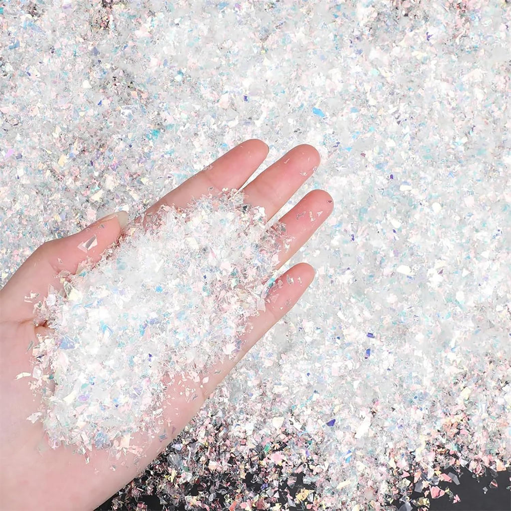 Skiennix Fake Snow Decoration - Sparkling Artificial Snowflakes for Christmas | 1.76oz White Flakes