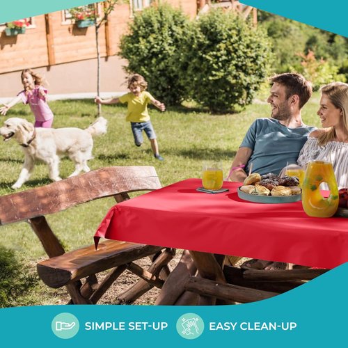 Exquisite Red Plastic Table Cover Roll - Premium 0.5 MIL Thick, 40" x 300' | 4 Pack Disposable Tablecloths