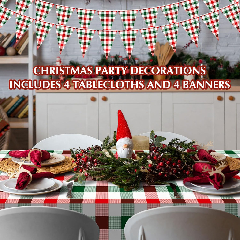 Skiennix 8-Piece Plaid Tablecloth Set - 54 x 108 Inch Plastic Covers for Parties & Holidays