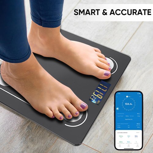 YPENSLZX Digital Simple Scale with Led Display Practical Body Fat Scale, Bathroom Scale with Smartphone App (Black)