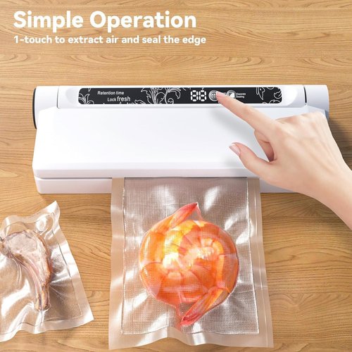 Food Vacuum Sealer Machine - Skiennix Compact 75KPA Sealer with LED Indicator & 20 Bags