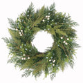 BINFEN 20” Green Faux Pine Christmas Winter Wreath with Cypress Cone, Twig & White Berry – Mixed with Real Look Fake Cedar & Spruce, Xmas Wreaths for Front Door Porch Mantel & Fireplace