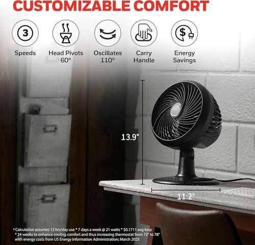 Honeywell Turbo Force Oscillating Table Fan - 3 Speed Air Circulator for Bedroom | Black, HT-906