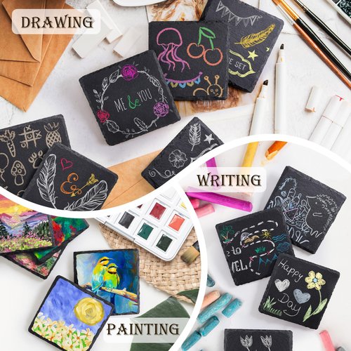 60 Pieces Slate Drink Coasters, GOH DODD 4 Inch Black Coasters Stone Coaster Set, Laser Engraving Blanks with Anti-Scratch Bottom for Home Office Bar Outdoor Housewarming Gifts Wedding Party, Square