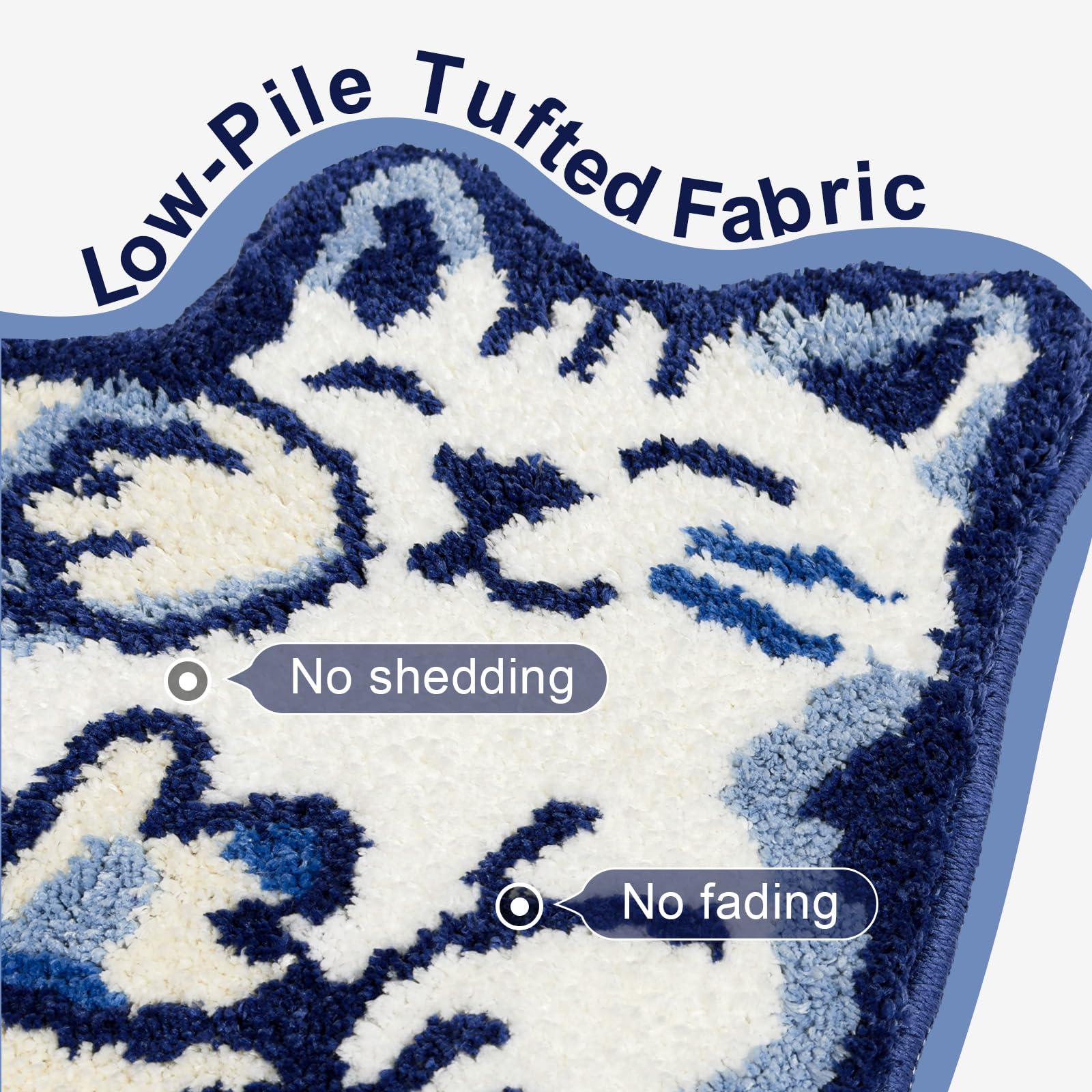 Softania Blue Delft Cat Rug - Cute Cat Bathroom Rug Super Absorbent & Non-Slip Bath Mat, Soft Fuzzy Cute Mat for Small Bathroom or Shower Floor