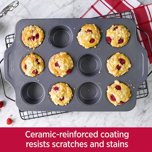 All-Clad Pro-Release Nonstick Bakeware Muffin Pan 12 Cup Oven Safe 450F Half Sheet, Cookie Sheet, Muffin Pan, Cooling & Baking Rack, Round Cake Pan, Loaf Pan, Baking Pan Grey