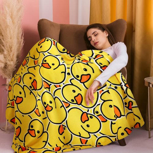 SmoothNovelty Cute Rubber Duck Throw Blanket All Season Cartoon Decorative Fleece Blankets Ducky Soft Cozy Flannel Carpet for Bed Chair Car Sofa Couch Bedroom(Yellow,50 X 60)