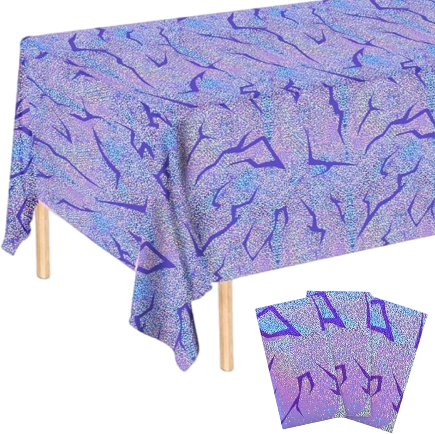 Skiennix Holographic Tablecloth - 54x108 Inch Purple Lightning Bolt | Waterproof Disposable Cover for Kpop Birthday Party