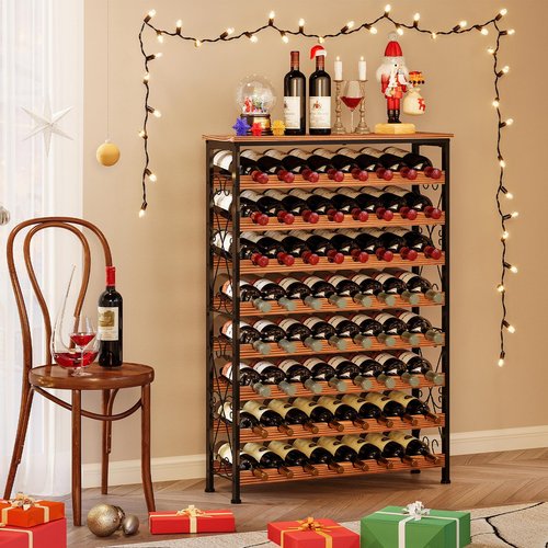 64 Bottles Wine Rack Freestanding Floor with 2 in 1 LED Light, Wine Bottle Rack Wine Holder Wine Storage Shelf for Kitchen Bar Pantry, Tall Wine Cabinet Stand Display 31.85''L X 10.6''W X 47.95''H