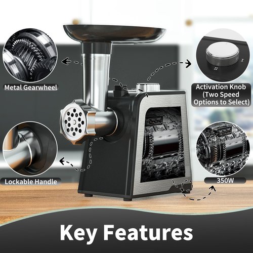EBEAKA Electric Meat Grinder & Sausage Stuffer - Heavy Duty Mincer with 3 Plates, Kubbe Kit & Stainless Steel Blades for Home Kitchen