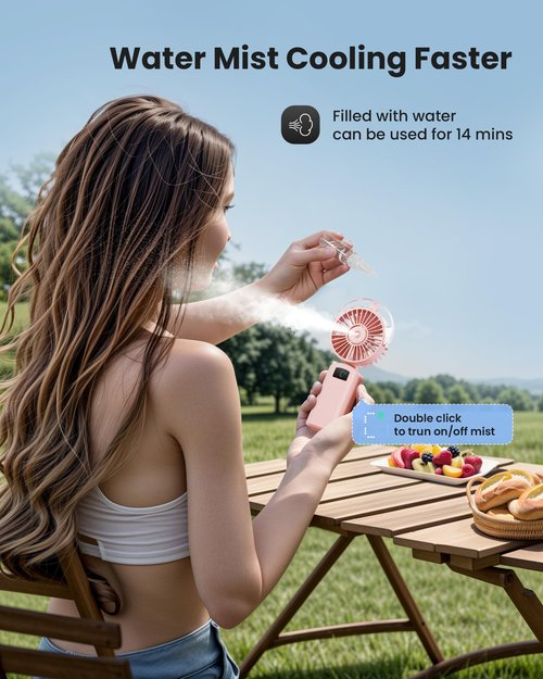 Gaiatop Portable Misting Fan, 180° Foldable Handheld, 3 Speeds USB Rechargeable, Spray Water Mist with LED Digital Display, Personal Cooling Mini Hand Fans for Travel, Hiking, Concert, Outdoor, Pink