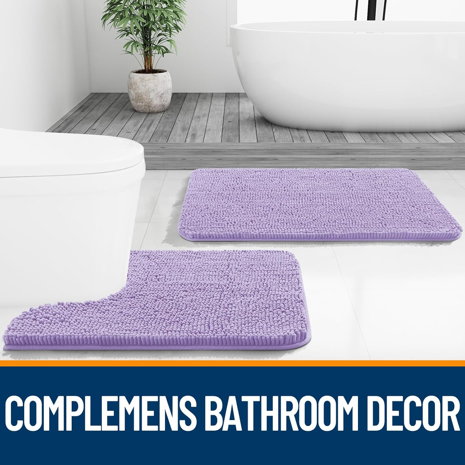 OLANLY Bathroom Runner Rugs - Soft Absorbent Chenille Bath Mat with Rubber Backing | 44x24, Lavender