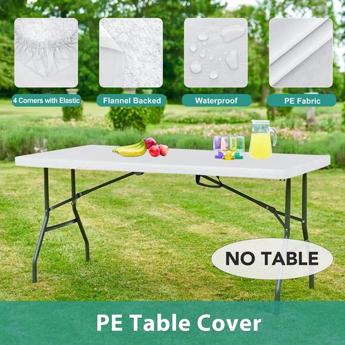 LUSHVIDA 10 Packs Vinyl Tablecloths with Flannel Backing for 6ft Rectangle Folding Table Cloths - Waterproof Plastic Picnic Table Covers with Elastic Corners, 30x72 inch, White