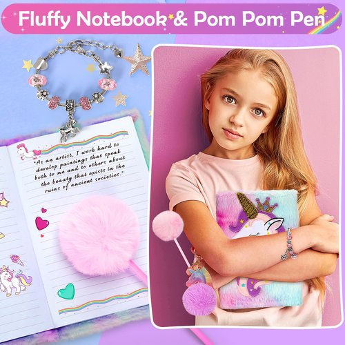 Unicorns Gifts for Girls 5 6 7 8 9 10+ Years Old, Kids Toys Set for Teens Girls Birthday Gifts Christmas, Unicorn Toys with Light Up Soft Plush Star Pillow, Diary Notebook, Headband, Water Bottle