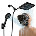 RFOUO Wide Rain Shower Head with Handheld, High Pressure Rainfall Showerhead Combo with Arm,Detachable Dual Shower with Multi Modes Handheld Spray Matte Black