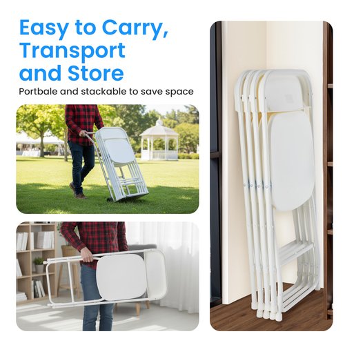 Simple Deluxe 6-Pack Folding Chairs Plastic, Foldable Stackable Portable Chairs with Metal Frame 330lb Capacity, for Indoor Outdoor Use, Commercial Event Chairs for Party, Wedding, Office, White