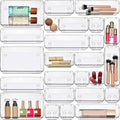 Masirs Clear Drawer Organizers Set – 25 PCS Stackable Plastic Storage Bins for Home & Office | Non-Slip Design