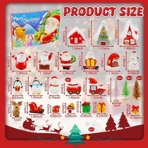 Hiawbon Christmas Mini Santa Figurines - 24-Day Advent Calendar with Tiny Resin Santa, Snowman & Trees for Holiday Decor