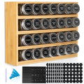 Bamboo Spice Rack Organizer With 28 Spice Jars, 780 Labels, 4 Tier Wood Hanging Shelf, Chalk Marker and Funnel Set for Drawer Cabinet Kitchen Countertop Wall Mount, Empty 4 oz Glass Jar & Shaker Lids