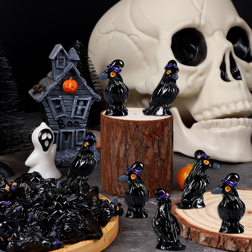 Skiennix Mini Resin Crows - 100 Pcs Black Raven Figurines for Halloween Decor & DIY Crafts