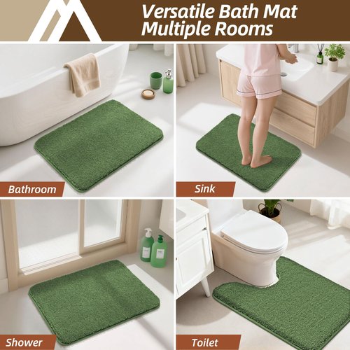 COSY HOMEER Toilet Rugs U-Shaped 24"x20",Soft Absorbent Bath Mat with Non-Slip TPR Backing, Machine Washable Shaggy Bath Rug for Toilet,Green
