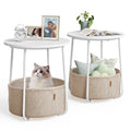 VASAGLE Nightstands, Set of 2 Small Round Side Tables with Fabric Basket, Bedside End Tables, for Bedroom, Matte White and Camel Brown ULCT665W01
