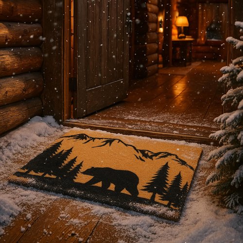 Tinideya Rustic Bear Coir Door Mat 2x3 ft Winter Welcome Doormats for Front Back Door Outside Entrance Porch Garage Cabin Lodge Farmhouse Entryway Black Bear Coir Mat with Heavy Duty Rubber Backing