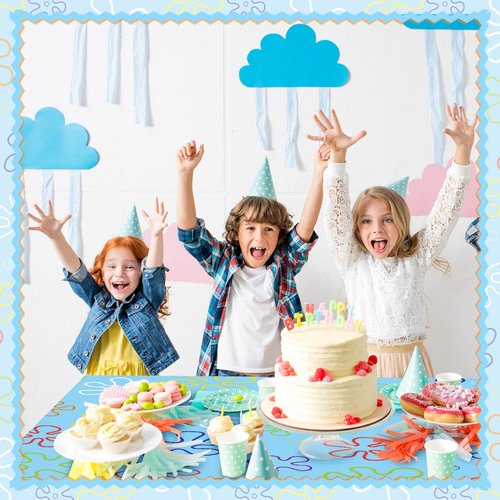 Joottuan 3 Pcs Sponge Birthday Party Decorations Blue Ocean Flower Tablecloth 54 x 108 Inch Disposable Happy Birthday Table Cover for Rectangle Table Baby Shower Party Supplies