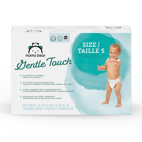 Mama Bear - Gentle Touch Diapers, Size 5 | 132 Count (4 Packs of 33) - Soft & Hypoallergenic