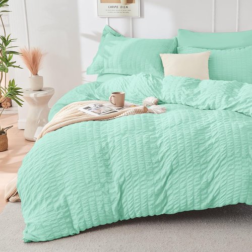 HYMOKEGE Mint Green Full Size Comforter Set - 7-Piece Luxury Bedding Set for All Seasons | Includes Comforter, Sheets, Pillowcases & Shams