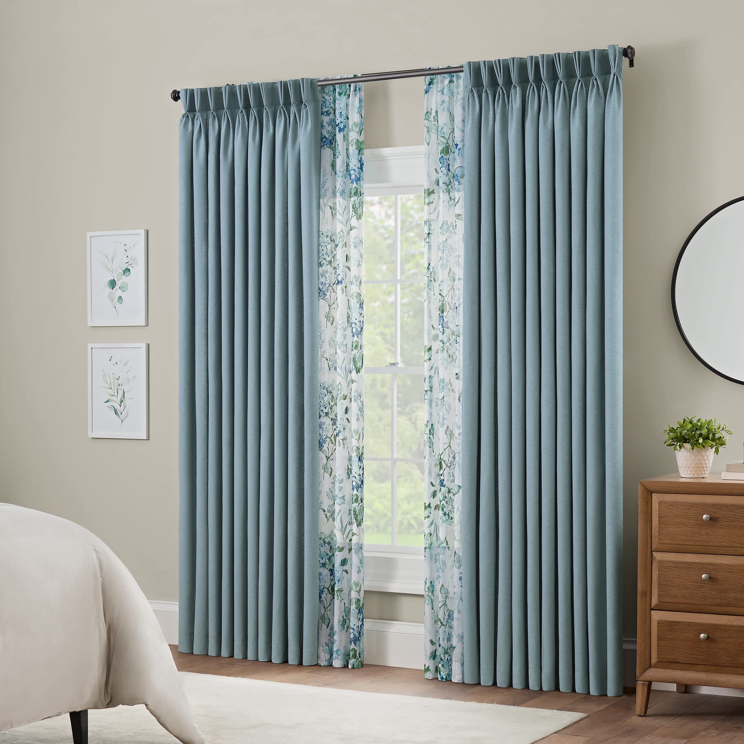Waverly Serendipity Pinch Pleat Light-Filtering Window Panel, 50" X 63", Blue