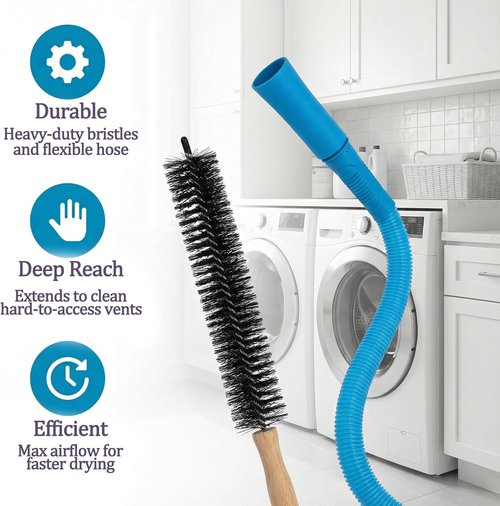 Dryer Lint Vac Attachment - Extendable Dryer Vent Cleaner Kit | 3-Piece Set for All Vacuum Cleaners