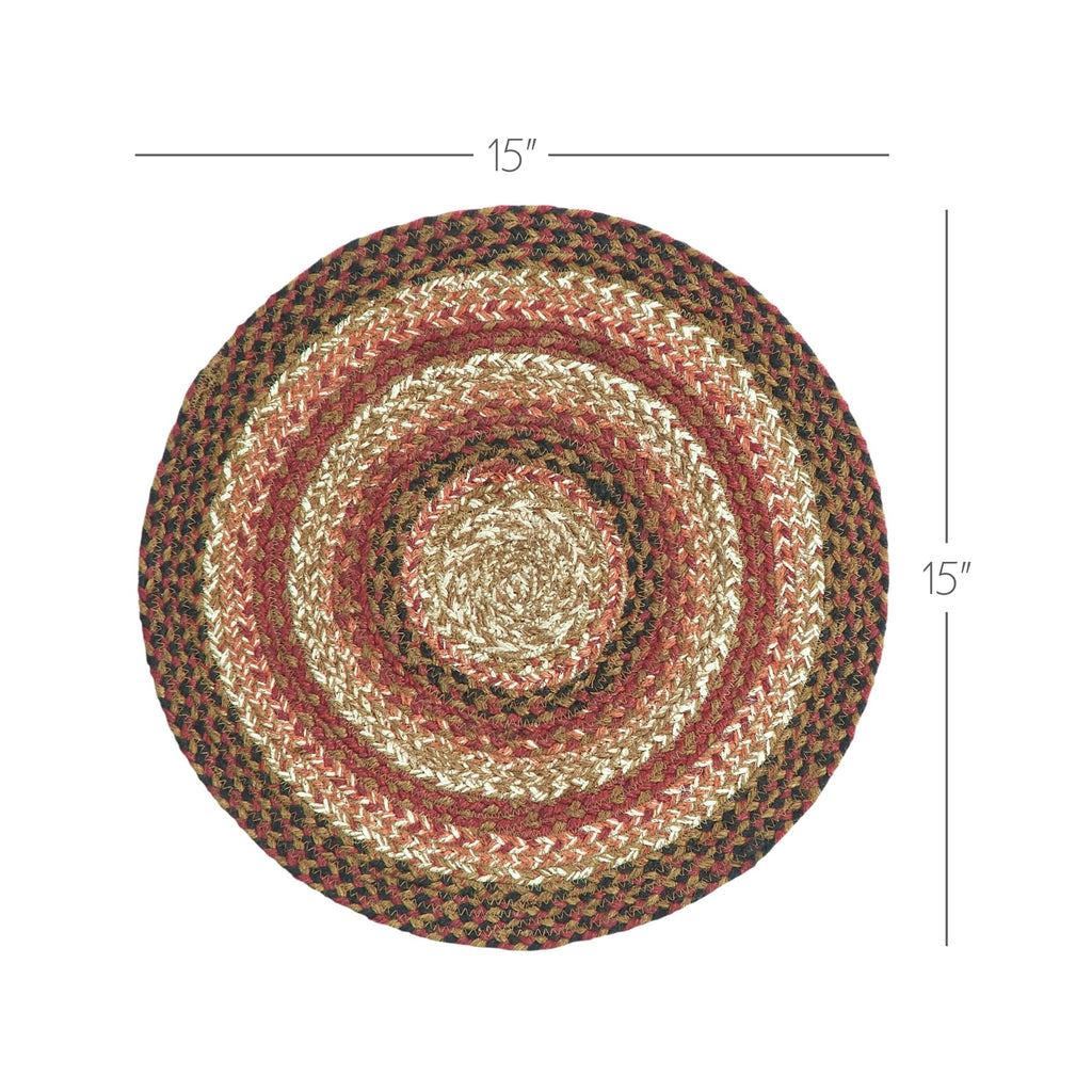VHC Brands Ginger Spice Trivet Hot Pad for Pots Pans, Orange Red Natural, Jute Blend, Round Circle, 15 Inches