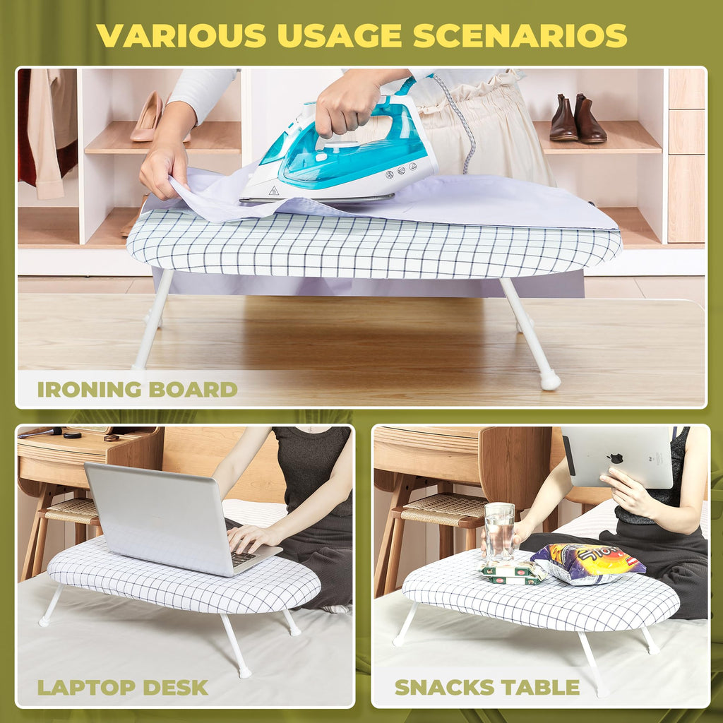 STORAGEIDEAS 24x14in Tabletop Mini Ironing Board with Foldable Legs, Portable Iron Board with Extra Wide Countertop, Small Ironing Board for Sewing, Crafting, Dorm, Small Spaces, RV, Travel -Grid