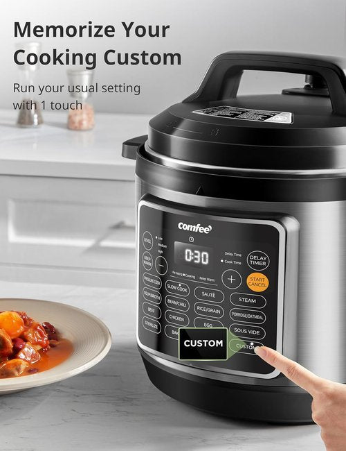 COMFEE’ 8 Quart Pressure Cooker - 16 Cooking Functions & Healthy Ceramic Inner Pot | Versatile Non-Stick Design