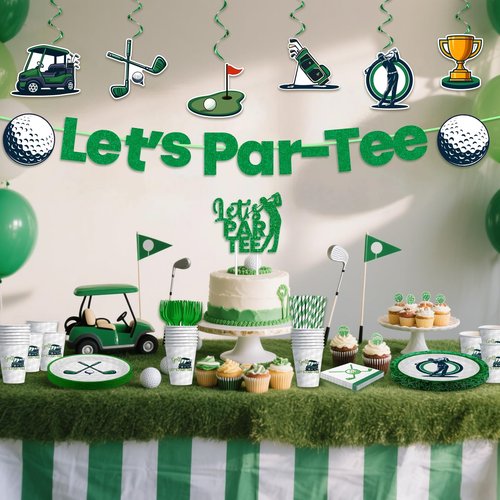 Golf Party Decorations, 159PCS Golf Birthday Decorations Include Banner Cake Toppers Plates Tablecloth, Golf Themed Party Supplies Serves 25