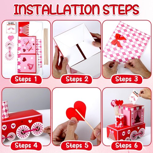 ojustbeok 50 PCS Large Valentine's Day Card Box for Exchange Valentine's Day Train Mailbox for Classroom Exchange Valentine Card for Train Heart Party Favors