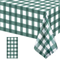 Skiennix Sage Green Striped Gingham Tablecloth - Waterproof Disposable Plastic, 54 x 108 Inch for Events