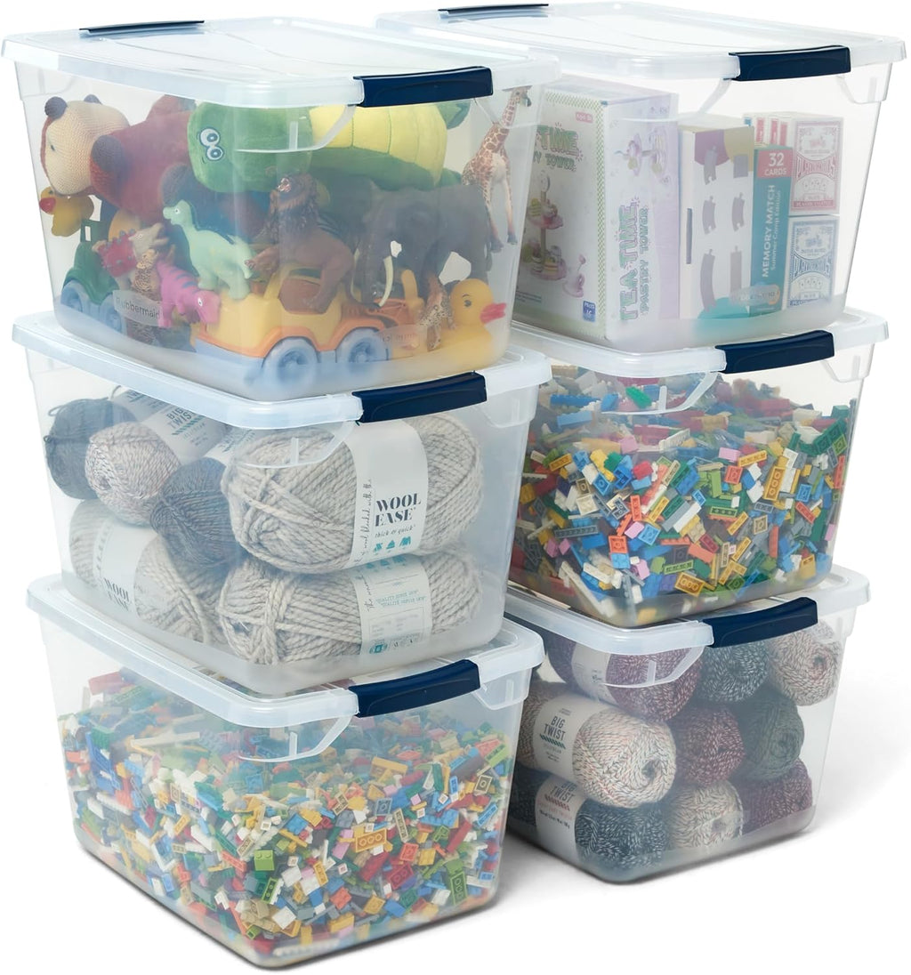 Rubbermaid Cleverstore Clear Storage Bins - 32 Qt, 6 Pack, Stackable with Lids for Home Organization