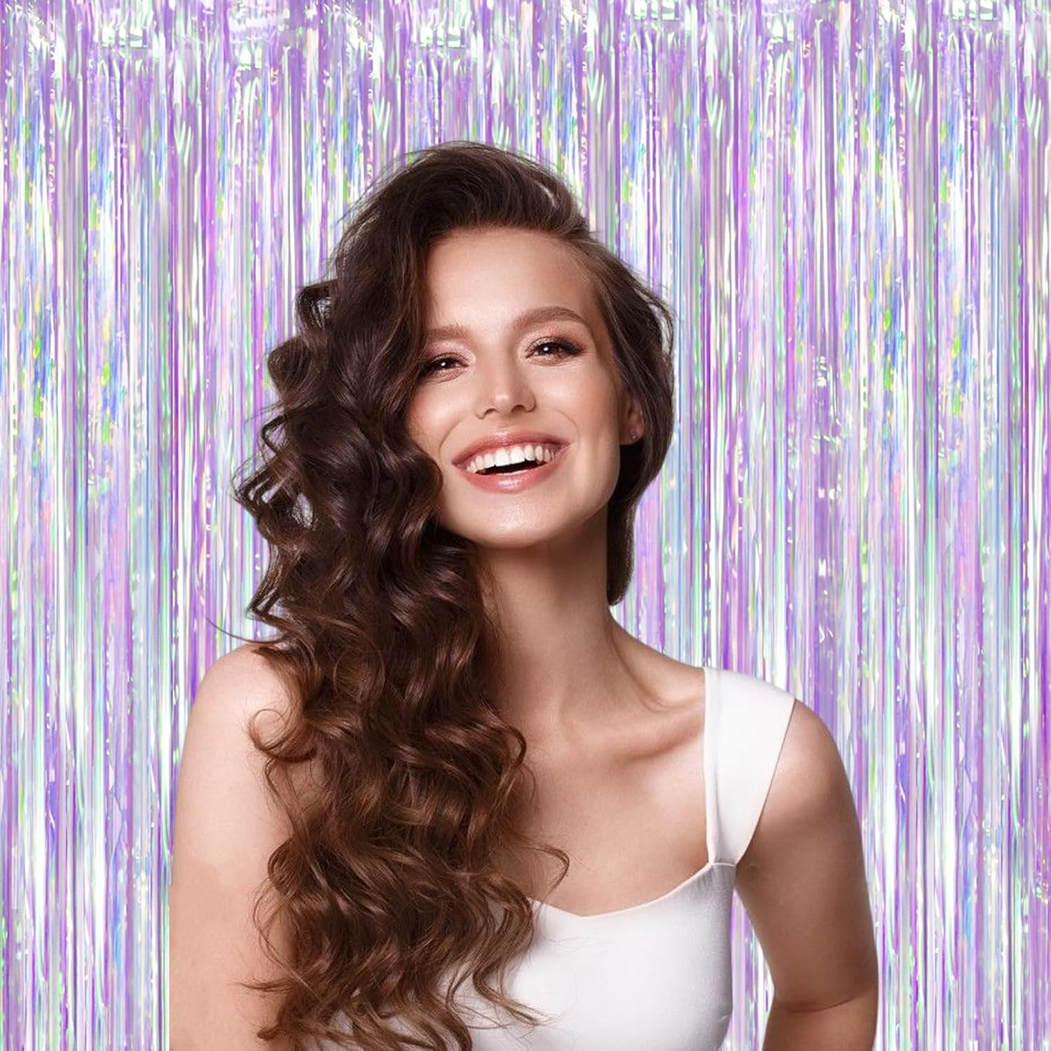 Voircoloria Iridescent Purple Foil Fringe Curtains - 2 Pack Tinsel Streamers for Party Decor | Mermaid Backdrop for Birthdays & Showers