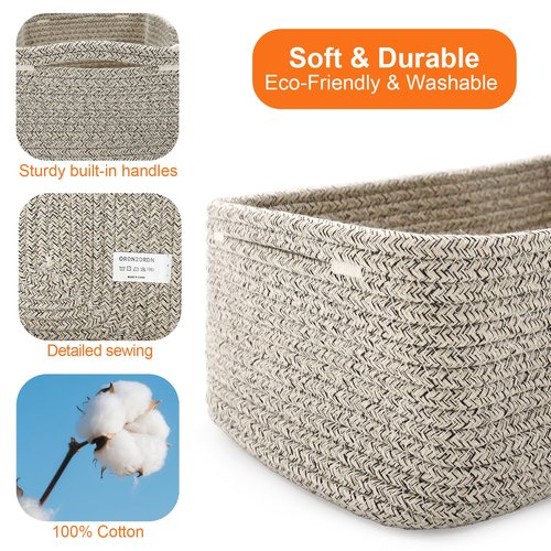 Ordn2Ordn Small Storage Baskets for Organizing, Woven Storage Bins for Shelves, Gift Basket Empty, Cute Decorative Closet Organizer, Baby Rope Basket, Dog Toy Storage, 12.6x8.2x5”, 3Packs Mixed Brown