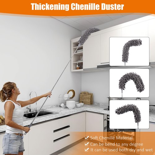 MUXUN 4 Pcs Microfiber Cobweb Duster with 100-inch Extendable Pole, Washable and Reusable Feather Cleaning Duster Kit with 3 Duster Heads,Dusters for Cleaning with Telescopic Pole for High Ceiling Fan